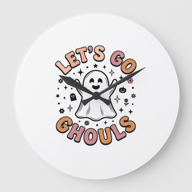 Let’s Go Ghouls Cute Halloween Ghost  Large Clock (Front)