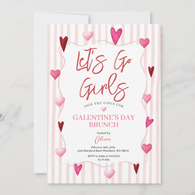 Let’s Go Girls Galentine’s Day Brunch Invitation (Front)