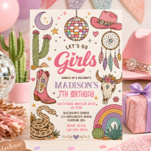 Let’s Go Girls Western Cowgirl Disco Birthday Invitation