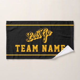 Let’s Go Personalized Team Rally Black and Gold Hand Towel