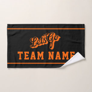 Let’s Go Personalized Team Rally Black and Orange Hand Towel
