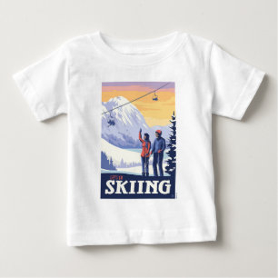 Let’s Go Skiing Vintage Print Baby T-Shirt