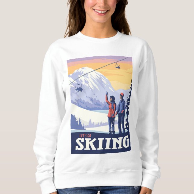 Let’s Go Skiing Vintage Print Sweatshirt (Front)