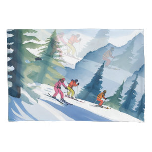 Let’s Go Skiing   Winter Watercolor Painting Pillowcase