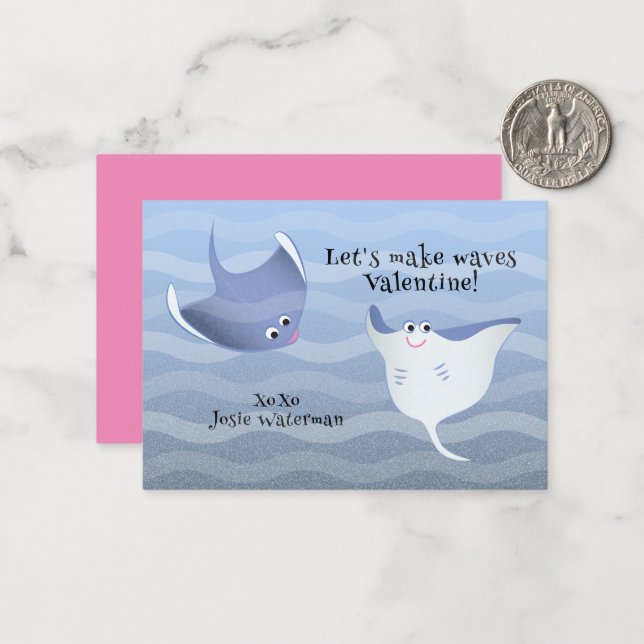 Let’s Make Waves | Kids Stingray Valentine Card (Front/Back In Situ)