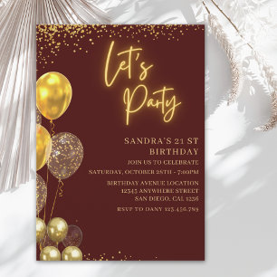 Let’s Party- elegant Birthday with Golden balloons Invitation