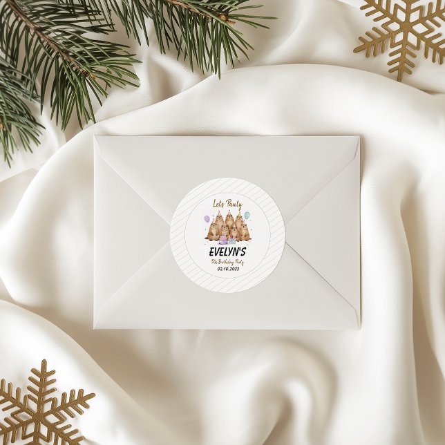 Let’s Party Groundhog 5th Birthday – Fun Kids  Classic Round Sticker (Let’s Party Groundhog 5th Birthday – Fun Kids sticker)