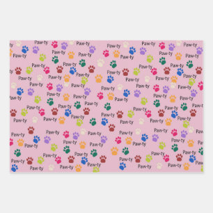 Let’s Paw-ty, Pawty like a princess, coloured paws Wrapping Paper Sheet