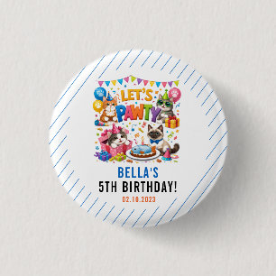 Let’s Pawty Cat 5th Birthday   Cute Kitty Birthday 1 Inch Round Button