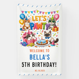 Let’s Pawty Cat 5th Birthday   Cute Kitty Birthday Banner