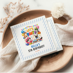 Let’s Pawty Cat 5th Birthday   Cute Kitty Birthday Napkin