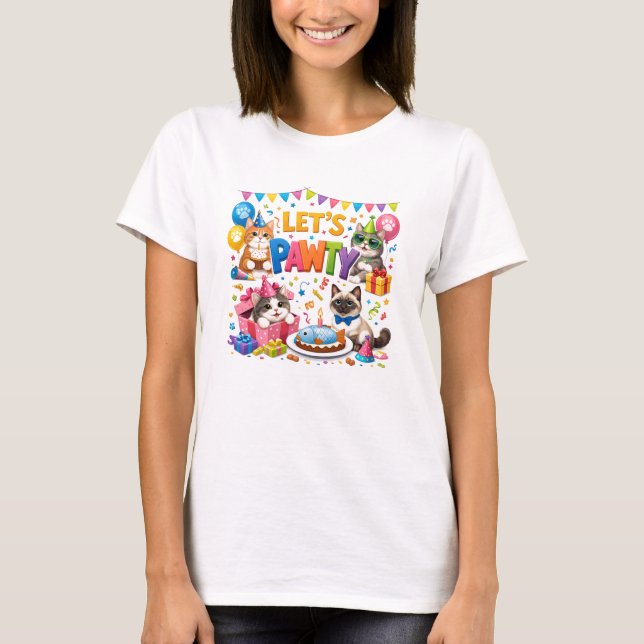 Let’s Pawty Cat 5th Birthday | Cute Kitty Birthday T-Shirt (Front)