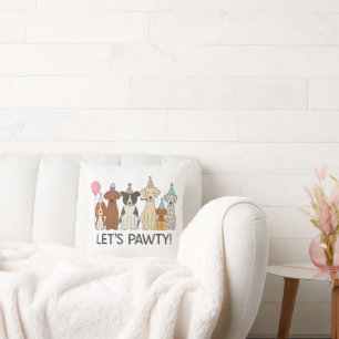 Let’s Pawty Cute Dogs Party Celebration Dog Lovers Throw Pillow