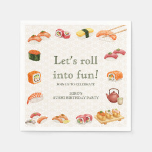 Let’s Roll into Fun! Sushi Birthday Party Invitati Napkin