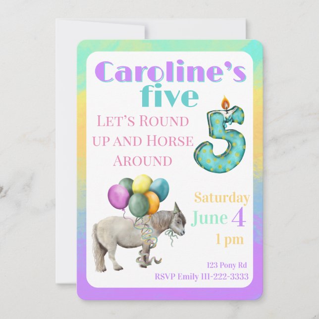Let’s Round up & Horse Around 5th Bday Invitation (Front)