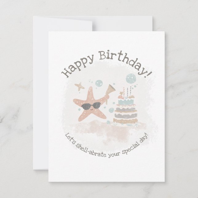 Let’s Shell-abrate! Personalized Starfish Birthday Holiday Card (Front)