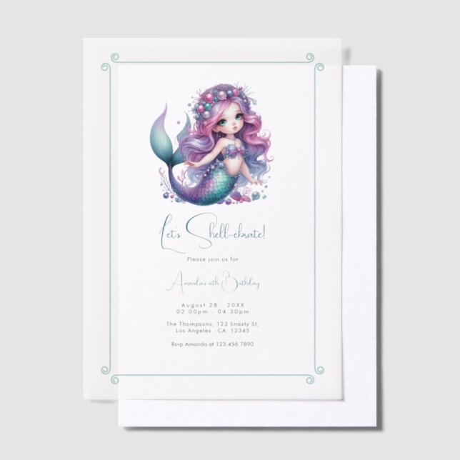 Let’s Shell-ebrate! Mermaid Birthday Party Vellum Invitations (Offset)