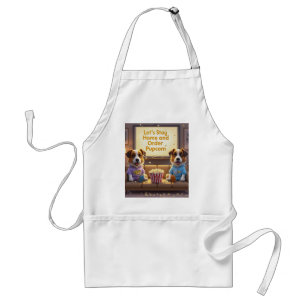 Let’s Stay Home and Order Pupcorn Cartoon dogs  Standard Apron