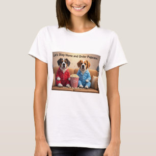Let’s Stay Home and Order Pupcorn Cartoon dogs T-Shirt