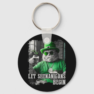 Let Shenanigans Begin Funny Fat Cat St. Patricks D Keychain