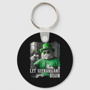 Let Shenanigans Begin Funny Fat Cat St. Patrick's Keychain