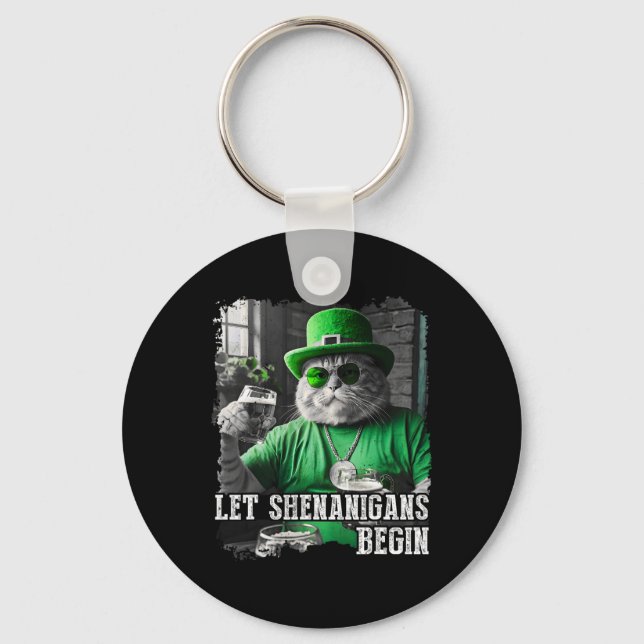 Let Shenanigans Begin Funny Fat Cat St. Patrick's  Keychain (Front)
