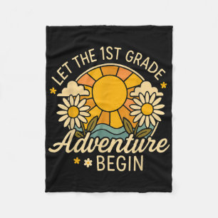 Let The 1st Grade Adventure Begin Retro Sun Back T Fleece Blanket