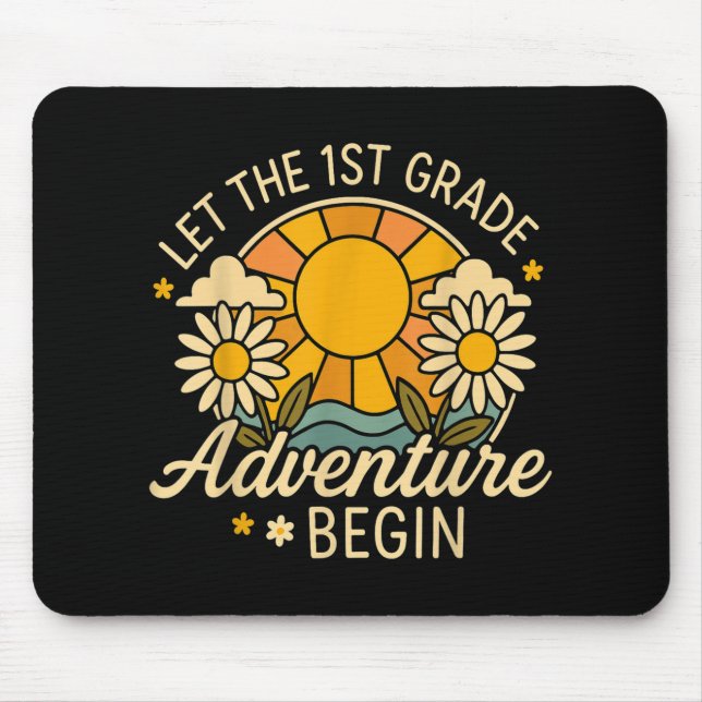 Let The 1st Grade Adventure Begin Retro Sun Back T Mouse Pad (Front)