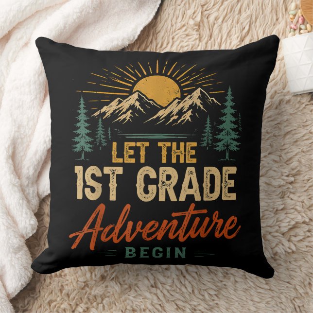 Let The 1st Grade Adventure Begin Throw Pillow (Blanket)