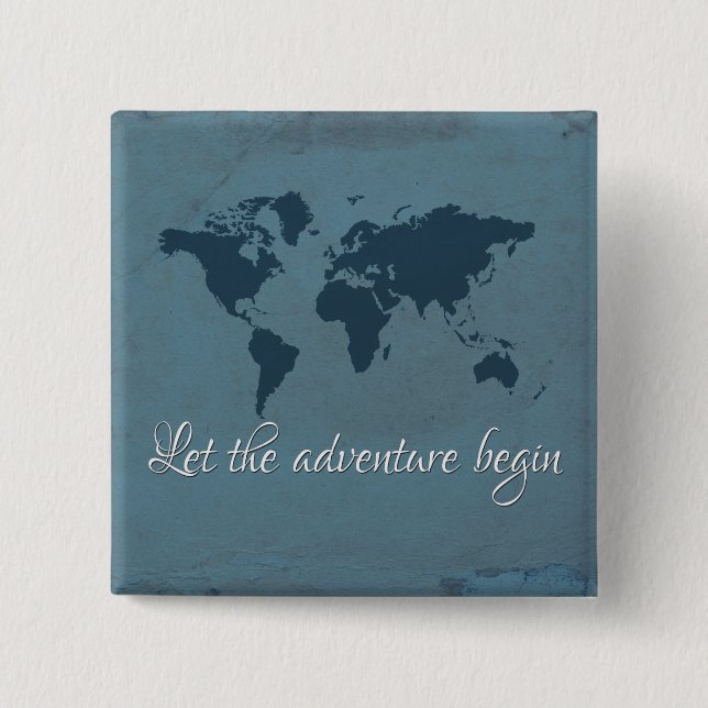 Let the adventure begin 2 inch square button (Front)