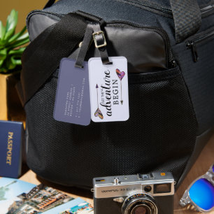 Let The Adventure Begin Arrow Heart Purple Luggage Tag