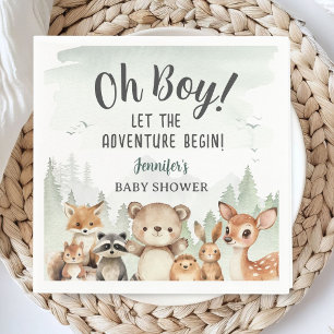 Let The Adventure Begin Baby Shower Boy Woodland Napkin