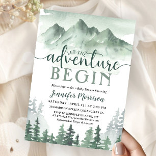 Let The Adventure Begin Baby Shower Green Mountain Invitation