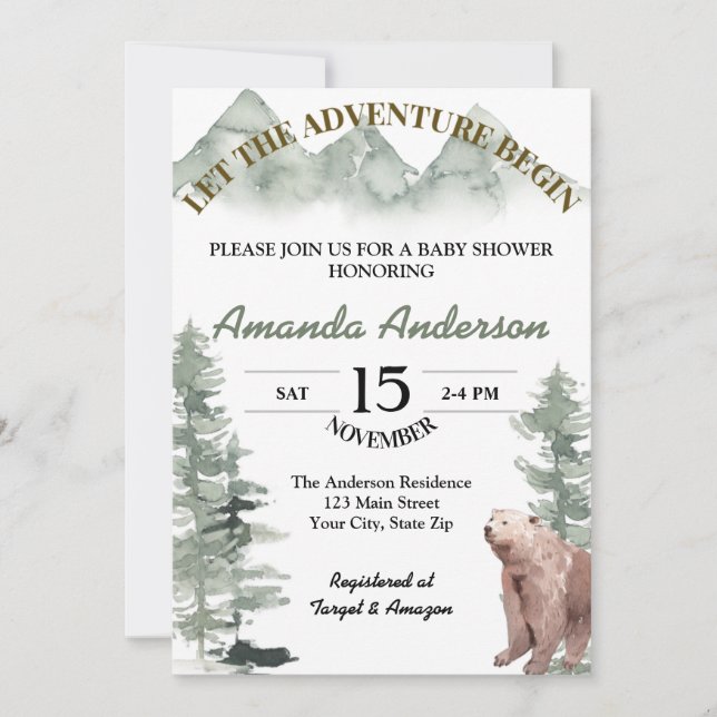 LET THE ADVENTURE BEGIN BABY SHOWER INVITATION (Front)