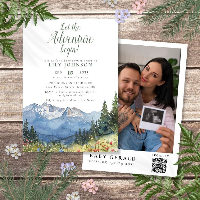 Let The Adventure Begin Baby Shower Photo QR Code Invitation (Let The Adventure Begin Baby Shower Photo QR Code Invitation)