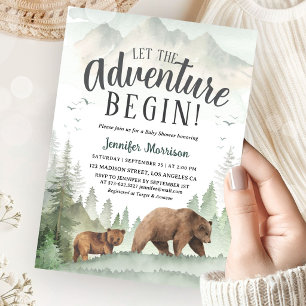 Let The Adventure Begin Baby Shower Woodland  Invitation