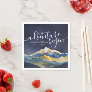 Let The Adventure Begin Blue Gold Mountain Wedding Napkin