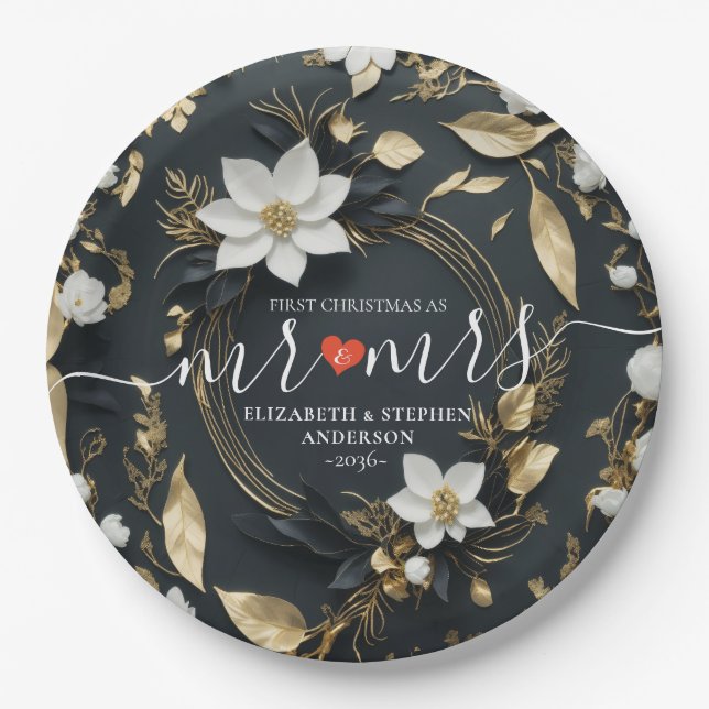 Let The Adventure Begin Blue Gold Mountain Wedding Paper Plate (Front)