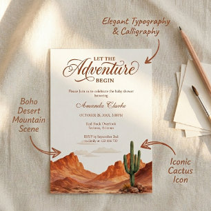 Let the Adventure Begin Boho Desert Baby Shower Invitation