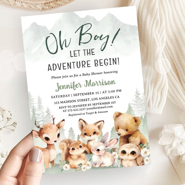 Let The Adventure Begin Boy Baby Shower Woodland Invitation (Creator Uploaded)