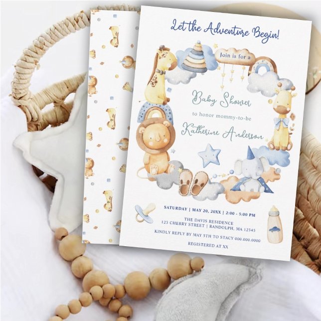 Let the Adventure Begin Boy Baby Toy Baby Shower  Invitation (Creator Uploaded)