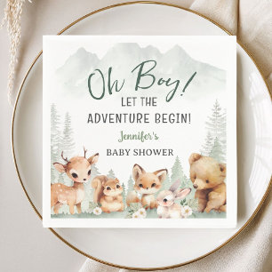 Let The Adventure Begin Boy Woodland Baby Shower  Napkin