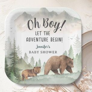 Let the Adventure Begin Boy Woodland Baby Shower Paper Plate