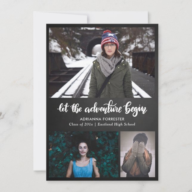 Let The Adventure Begin Chalkboard | Graduate Invitation (Front)