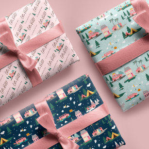 Let The Adventure Begin Chic Pink Retro Van Travel Wrapping Paper Sheet