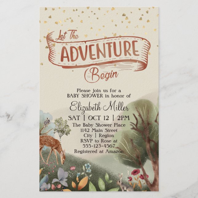 Let The Adventure Begin Forest Baby Shower Flyer (Front)