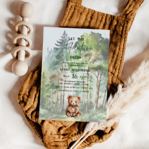 Let The Adventure Begin Forest Bear Baby Shower Invitation