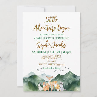 Let the Adventure Begin Forest Rustic Baby Shower Invitation