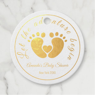 Let The Adventure Begin Golden Feet  Baby Shower Favour Tags