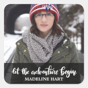 Let The Adventure Begin Graduate Photo Square Sticker